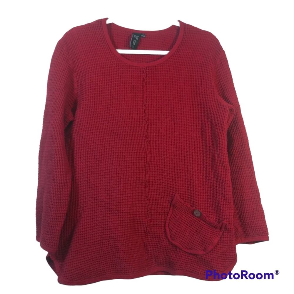 Focus Casual Life Red Waffle Knit Lagnlook Top Size Small